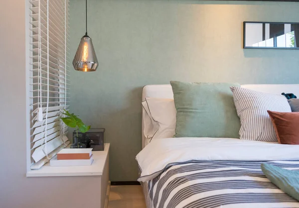 Modern Bedroom Interior Hanging Lamp — Stock Photo, Image