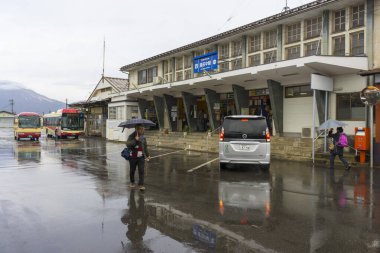 Nagano, Japonya - 16 Aralık 2019: Yudanaka Kış Mevsimi Japonya 'nın Nagano şehrinde 16 Aralık 2019.