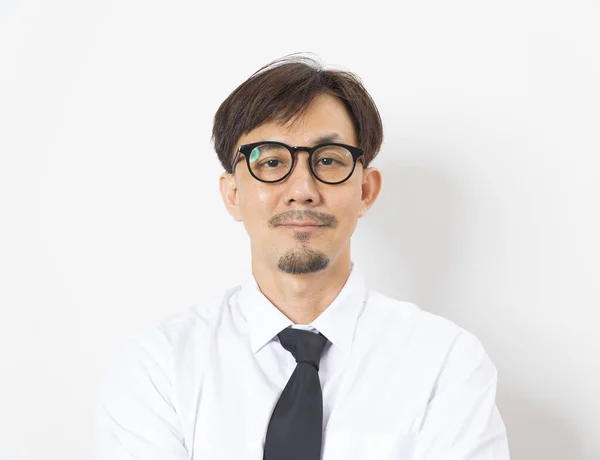 Retrato Guapo Asiático Hombre Negocios Blanco Camisa Gafas — Foto de Stock