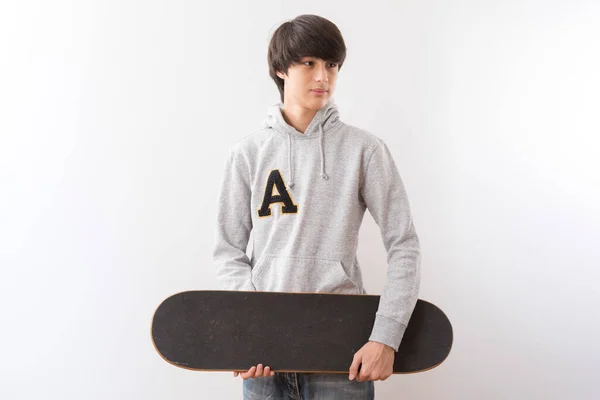 Handsome Teen Boy Skateboard White Background — Stock Photo, Image