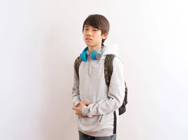 Boy Backpack Bag Arms Crossed — стоковое фото