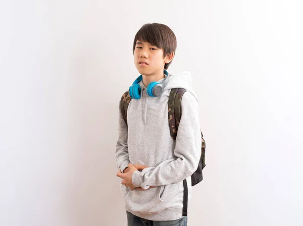 Boy Backpack Bag Arms Crossed — ストック写真