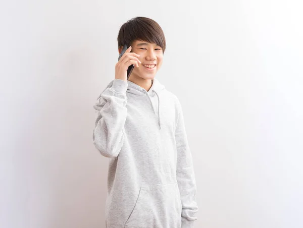 Young Caucasian Man Talking Phone Isolated White Background — 图库照片