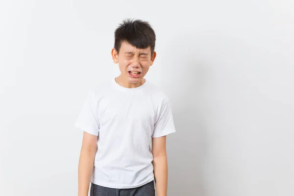 Asian Boy Make Grimace Funny Face Standing White Background — Stock Photo, Image