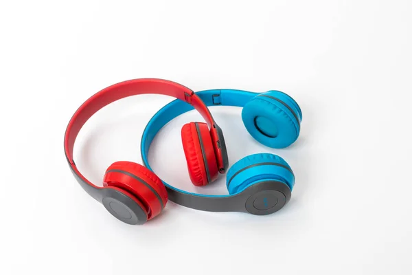 Blue Red Wireless Headphones Isolated White Background — Stock Photo, Image