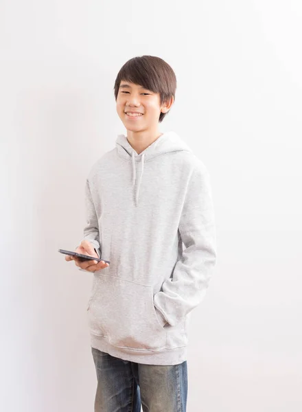 Portrait Young Asian Man Mobile Phone — Stock Photo, Image