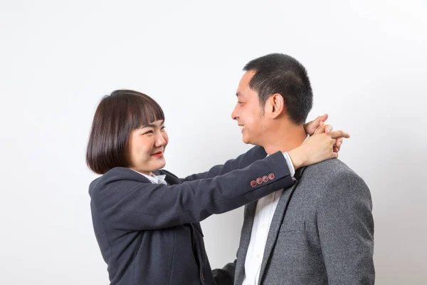 Beautiful Couple Wearing Business Clothes Hugging Happy Positive Smiling Confident — ストック写真