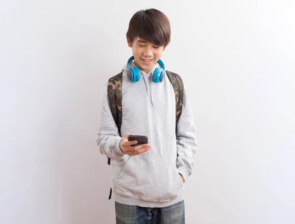 Portrait Boy Mobile Phone — стоковое фото