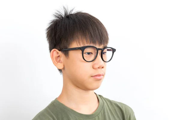 Retrato Colegial Asiático Usar Gafas Con Sonrisa Pie Sobre Fondo —  Fotos de Stock