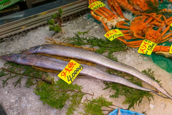 Frische Rohe Meeresfrüchte Auf Dem Tsukiji Fischmarkt Tokio Japan — Stockfoto