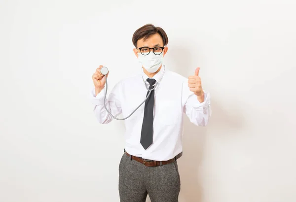 Asian Man Doctor Wearing Surgical Mask White Background — Stock Photo, Image