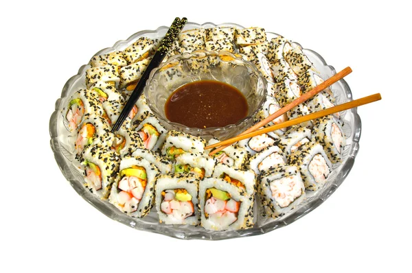 Sushi rolki na talerzu — Zdjęcie stockowe