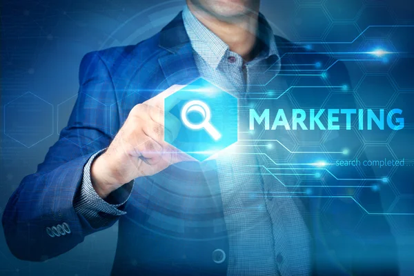 Business, internet, technology concept.Businessman chooses Marke — Stock Photo, Image