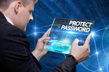 Ekonomi, teknoloji, Internet ve ağ kavramı. Genç busine