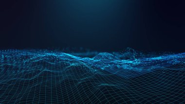 Soyut fütüristik, koyu mavi arka planda çokgen şekilli teknoloji. Dijital teknoloji kavramı tasarla.