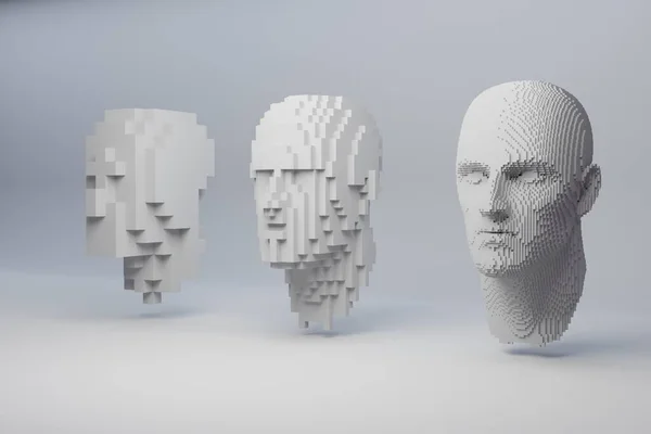 Streszczenie Ludzkiej Twarzy Ilustracja Głowy Konstruującej Kostek Koncepcja Sztucznej Inteligencji — Zdjęcie stockowe