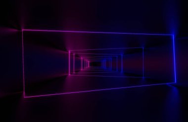 Neon ışıkları arka plan. Fütürist Teknoloji Konsepti 3D Çizim