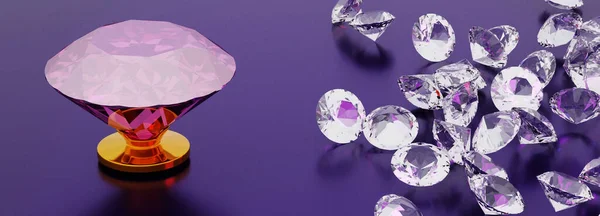 Illustration Diamonds Lilac Reflective Background — Stock Photo, Image
