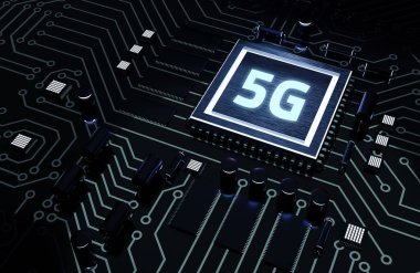 Mikroçip. 5G ağı konsepti, yüksek hızlı mobil internet, yeni nesil ağlar. İş, modern teknoloji, İnternet ve ağ kurma kavramı. 
