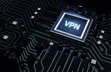 İş, Teknoloji, İnternet ve ağ konsepti. VPN ağ güvenliği internet gizlilik şifreleme kavramı. Mikroçip