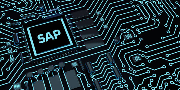 Концепция SAP System Software Automation на виртуальном экране центра обработки данных. Бизнес, современные технологии, Интернет и сетевая концепция. Микрочип.