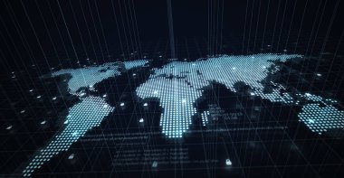 Gezegenin haritası. Dünya haritası. Küresel sosyal ağ. Geleceğe. Dünya gezegeninin mavi fütüristik geçmişi. 3d illüstrasyon.