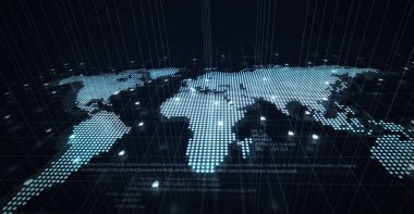 Gezegenin haritası. Dünya haritası. Küresel sosyal ağ. Geleceğe. Dünya gezegeninin mavi fütüristik geçmişi. 3d illüstrasyon.