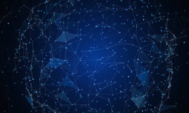 Soyut fütüristik, koyu mavi arka planda çokgen şekilli teknoloji. Dijital teknoloji konsepti tasarla. 3d illüstrasyon