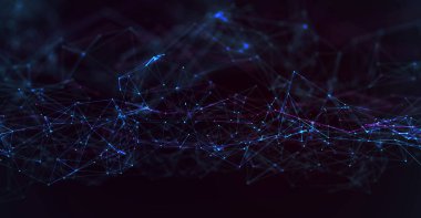 Soyut fütüristik, koyu mavi arka planda çokgen şekilli teknoloji. Dijital teknoloji konsepti tasarla. 3d illüstrasyon