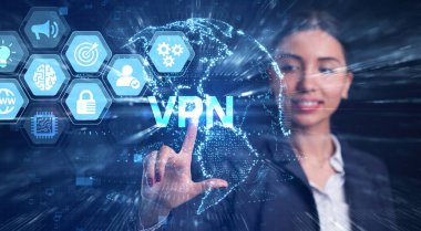 İş, Teknoloji, İnternet ve ağ konsepti. VPN ağ güvenliği internet gizlilik şifreleme kavramı.