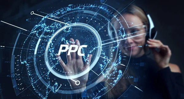 Zahlungstechnologie Klick Digitales Marketing Internet Konzept Des Virtuellen Bildschirms Ppc — Stockfoto