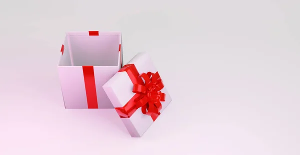 Single Gift Box Red Ribbon White Background — Stock Photo, Image