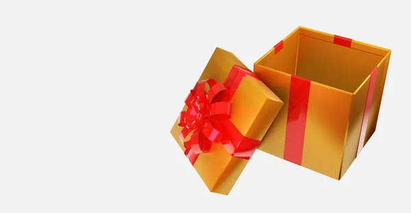 Confezione Regalo Singola Con Nastro Rosso Sfondo Bianco — Foto Stock