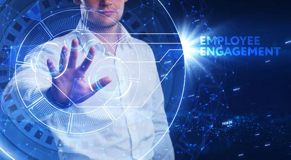 Unternehmen Technologie Internet Und Netzwerkkonzept Jungunternehmer Zeigt Das Wort Mitarbeiterengagement — Stockfoto