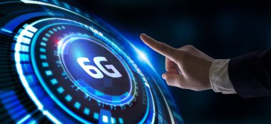 6G ağı konsepti, yüksek hızlı mobil internet, yeni nesil ağlar. İş, modern teknoloji, İnternet ve ağ kurma kavramı