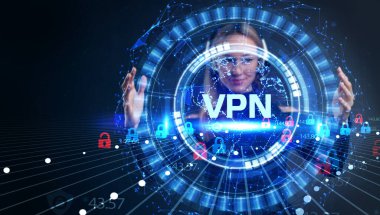 İş, Teknoloji, İnternet ve ağ konsepti. VPN ağ güvenliği internet gizlilik şifreleme kavramı.