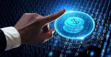 İş, teknoloji, internet ve ağ konsepti. Dolar Para Birimi Şirketi.