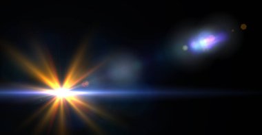 Yüksek kaliteli resimler yapmak için üstüste dizayn veya ekran karıştırma kipi efektleri. Soyut güneş patlaması, siyah arkaplanda dijital parlama.