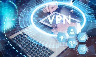 İş, Teknoloji, İnternet ve ağ konsepti. VPN ağ güvenliği internet gizlilik şifreleme kavramı.