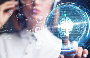 Yapay zeka (yapay zeka), makine öğrenme ve modern bilgisayar teknolojileri kavramları. İş, Teknoloji, İnternet ve ağ kavramı. 