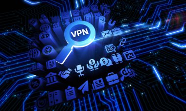 İş, Teknoloji, İnternet ve ağ konsepti. VPN ağ güvenliği internet gizlilik şifreleme kavramı.
