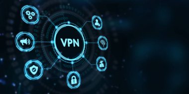 İş, Teknoloji, İnternet ve ağ konsepti. VPN ağ güvenliği internet gizlilik şifreleme kavramı.