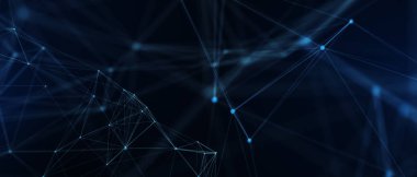 Soyut fütüristik, koyu mavi arka planda çokgen şekilli teknoloji. Dijital teknoloji konsepti tasarla. 3d illüstrasyon