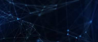 Soyut fütüristik, koyu mavi arka planda çokgen şekilli teknoloji. Dijital teknoloji konsepti tasarla. 3d illüstrasyon