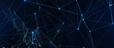 Soyut fütüristik, koyu mavi arka planda çokgen şekilli teknoloji. Dijital teknoloji konsepti tasarla. 3d illüstrasyon