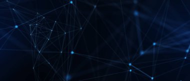 Soyut fütüristik, koyu mavi arka planda çokgen şekilli teknoloji. Dijital teknoloji konsepti tasarla. 3d illüstrasyon