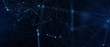 Soyut fütüristik, koyu mavi arka planda çokgen şekilli teknoloji. Dijital teknoloji konsepti tasarla. 3d illüstrasyon