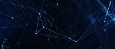 Soyut fütüristik, koyu mavi arka planda çokgen şekilli teknoloji. Dijital teknoloji konsepti tasarla. 3d illüstrasyon