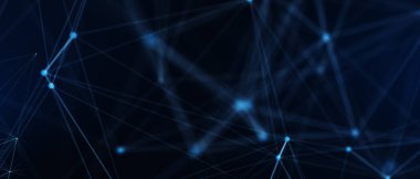 Soyut fütüristik, koyu mavi arka planda çokgen şekilli teknoloji. Dijital teknoloji konsepti tasarla. 3d illüstrasyon