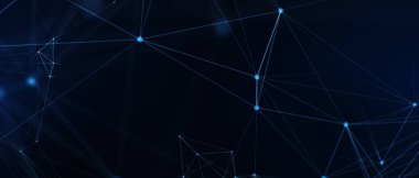 Soyut fütüristik, koyu mavi arka planda çokgen şekilli teknoloji. Dijital teknoloji konsepti tasarla. 3d illüstrasyon